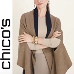 CHICOS 4 Way Reversible Travel Wrap NEW OneSize Navy/Tan Scarf Old Money Capsule